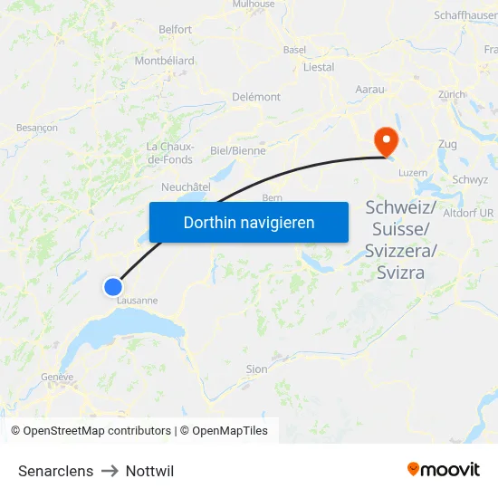 Senarclens to Nottwil map