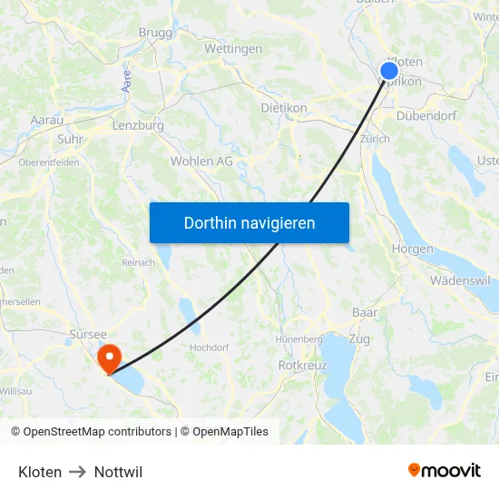 Kloten to Nottwil map