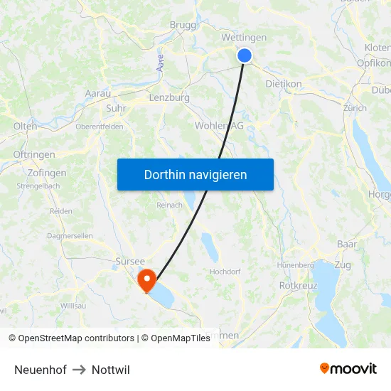 Neuenhof to Nottwil map