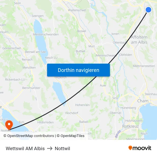Wettswil AM Albis to Nottwil map