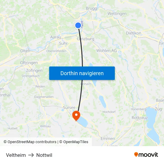 Veltheim to Nottwil map
