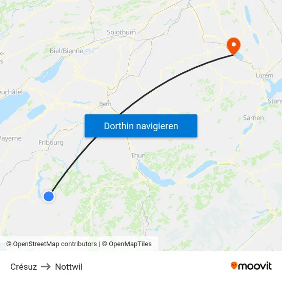 Crésuz to Nottwil map