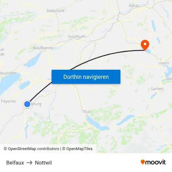 Belfaux to Nottwil map