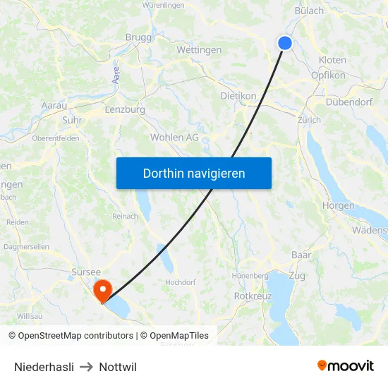 Niederhasli to Nottwil map