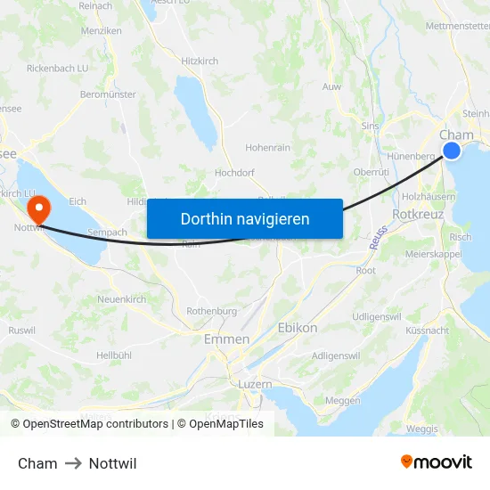 Cham to Nottwil map