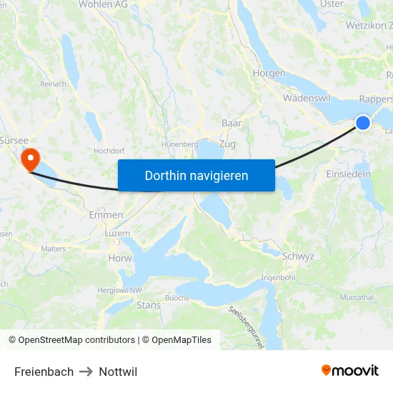 Freienbach to Nottwil map