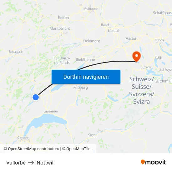 Vallorbe to Nottwil map