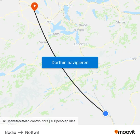 Bodio to Nottwil map
