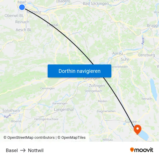 Basel to Nottwil map