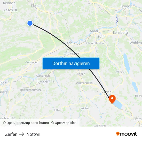 Ziefen to Nottwil map