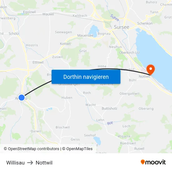 Willisau to Nottwil map