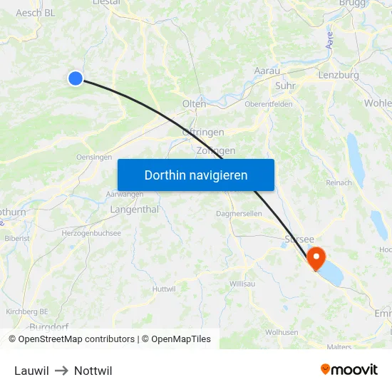 Lauwil to Nottwil map