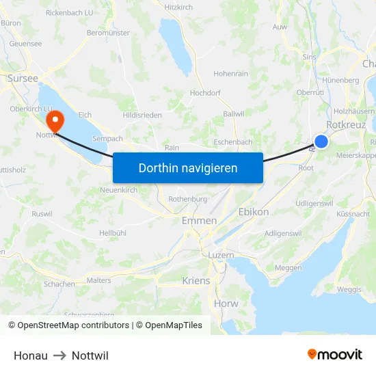 Honau to Nottwil map