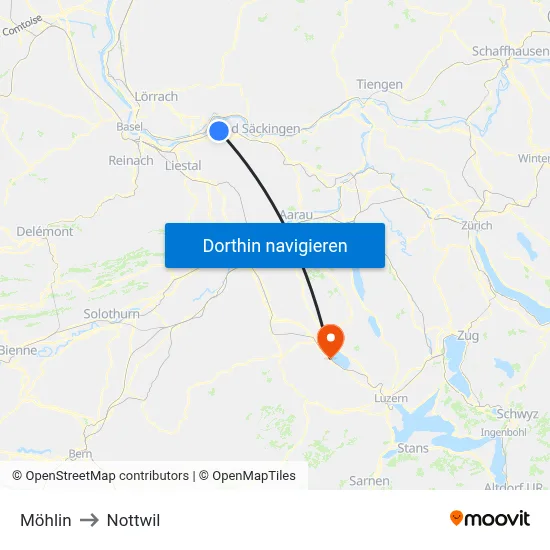 Möhlin to Nottwil map