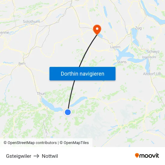 Gsteigwiler to Nottwil map