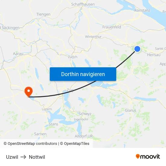 Uzwil to Nottwil map