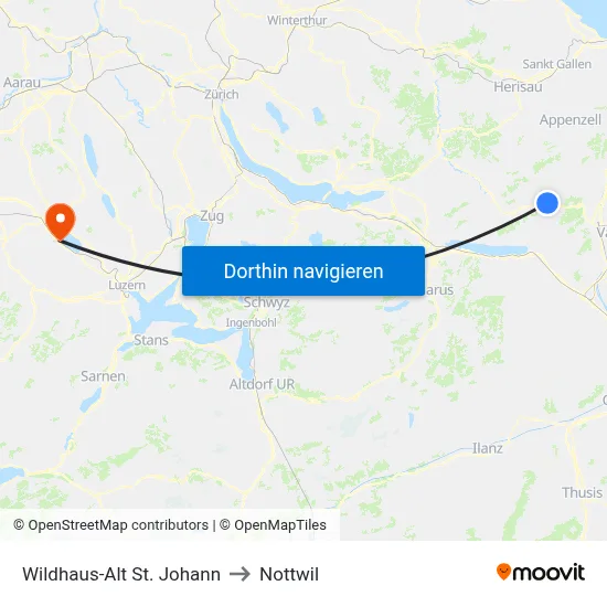 Wildhaus-Alt St. Johann to Nottwil map