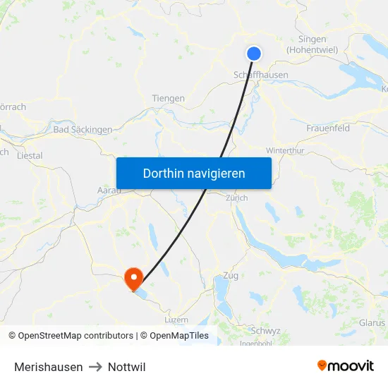 Merishausen to Nottwil map
