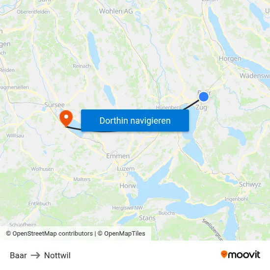 Baar to Nottwil map
