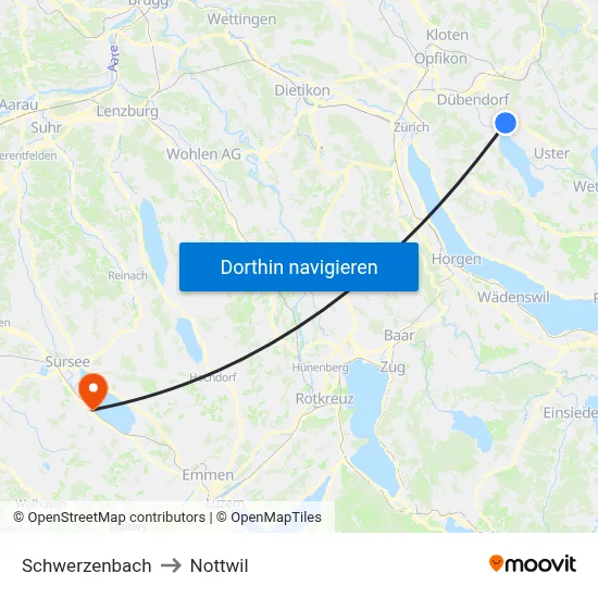 Schwerzenbach to Nottwil map