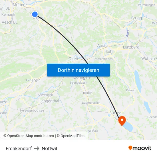 Frenkendorf to Nottwil map