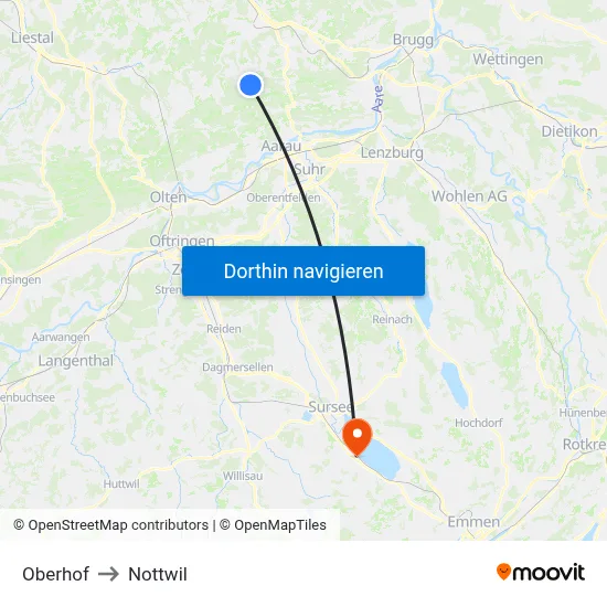 Oberhof to Nottwil map
