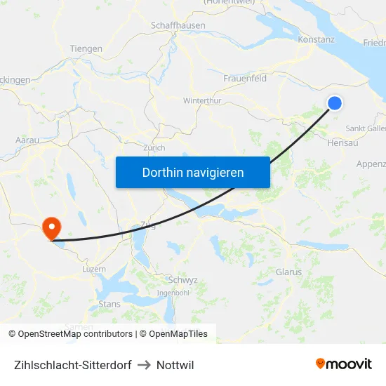 Zihlschlacht-Sitterdorf to Nottwil map