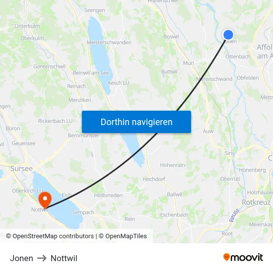 Jonen to Nottwil map