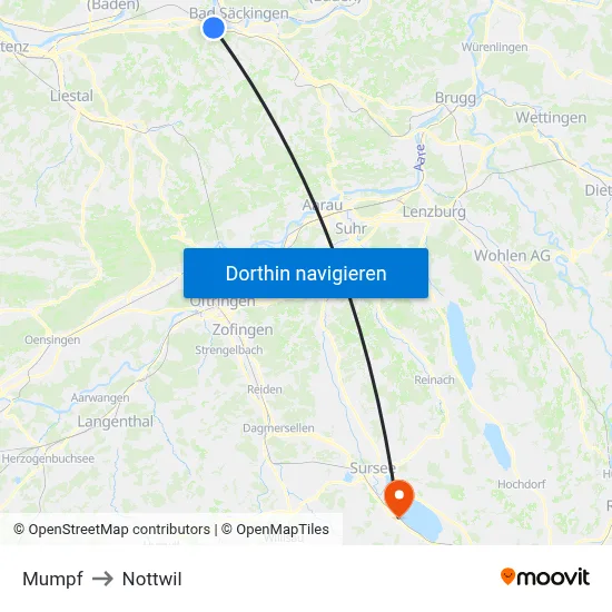 Mumpf to Nottwil map