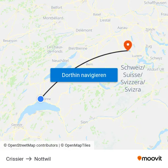Crissier to Nottwil map
