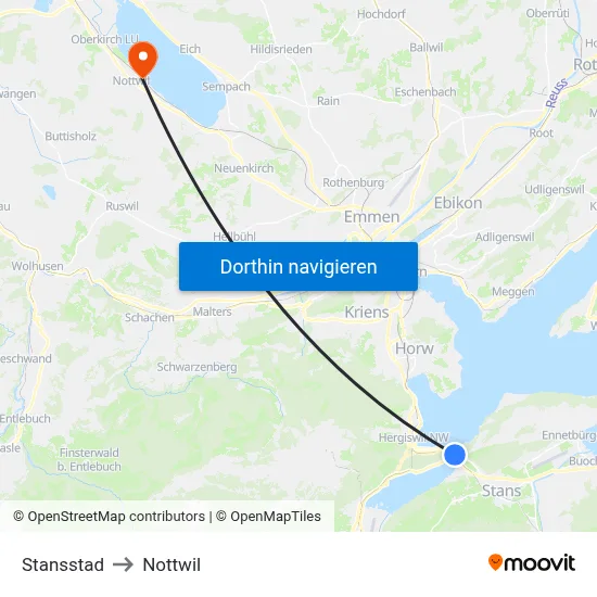 Stansstad to Nottwil map
