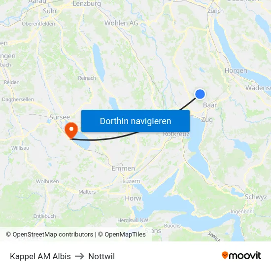 Kappel AM Albis to Nottwil map