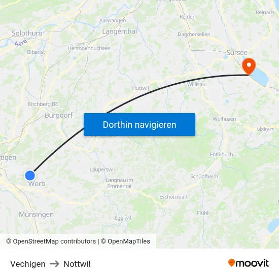 Vechigen to Nottwil map