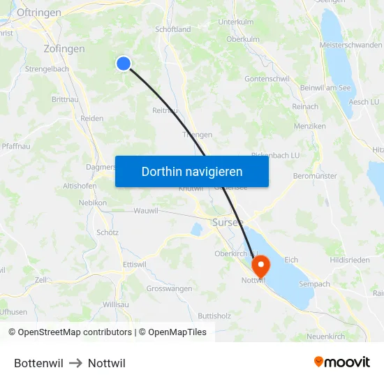 Bottenwil to Nottwil map