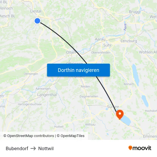 Bubendorf to Nottwil map