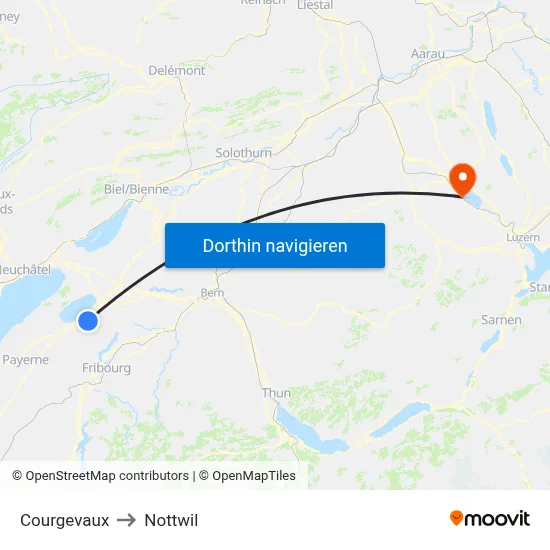 Courgevaux to Nottwil map
