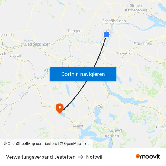 Verwaltungsverband Jestetten to Nottwil map