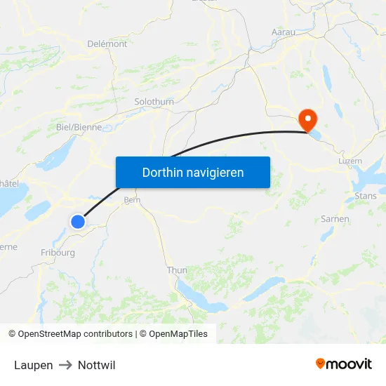 Laupen to Nottwil map