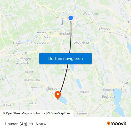 Hausen (Ag) to Nottwil map