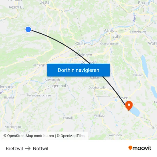 Bretzwil to Nottwil map