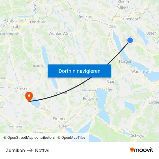 Zumikon to Nottwil map