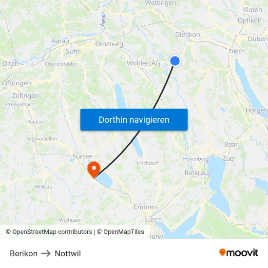 Berikon to Nottwil map