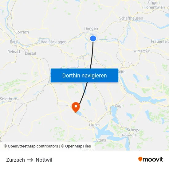 Zurzach to Nottwil map