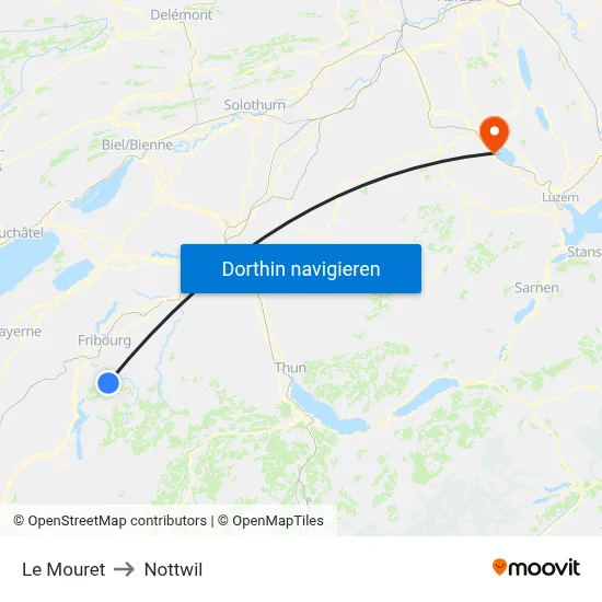 Le Mouret to Nottwil map