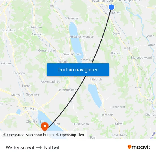 Waltenschwil to Nottwil map