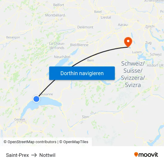 Saint-Prex to Nottwil map