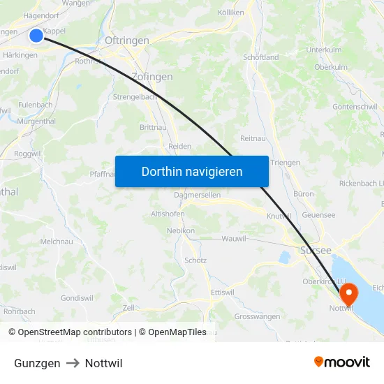 Gunzgen to Nottwil map