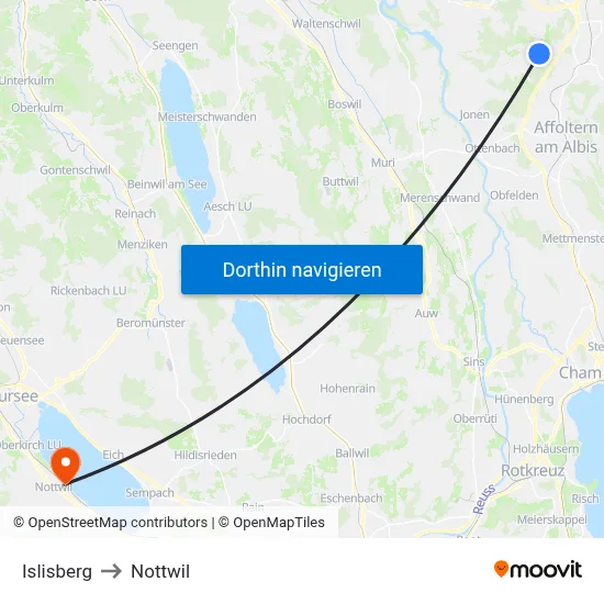 Islisberg to Nottwil map