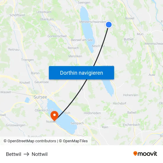 Bettwil to Nottwil map