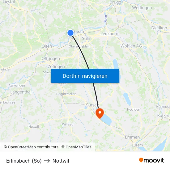Erlinsbach (So) to Nottwil map